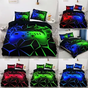 3-piece colorful game console printed bedspread set (1 bedspread + 2 pillowcases, without core), soft and comfortable bedding, suitable for bedroom, dormitory, guest room home decoration
