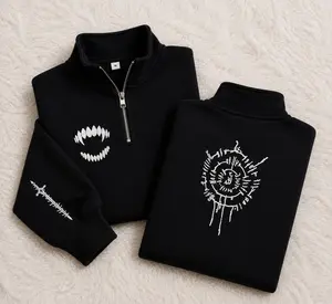 Dark Gothic Embroidered Quarter Zip Sweatshirt – Vampire Fang Pullover, Occult Symbol Sweater, Alternative Streetwear, Dark Academia Gothic Clothing