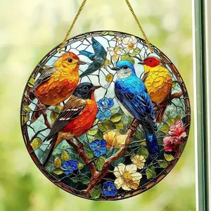 Hummingbird Stained Window Hanging Suncatcher Acrylic Signs Decoration Round Garland Decoration Decor Porch 1pc 2025 New