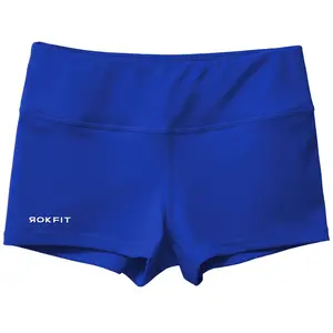 RokFit 2.5" Booty Short - Blue, Fitted Body-Contouring, Moisture-Wicking 85% Nylon/15% Spandex, Double-Layered Crotch Gusset, Athletic Shorts