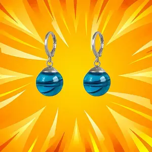 Potara Earrings - Light Blue, stainless steel hooks, anime earrings for men