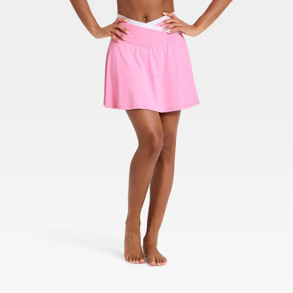 Women's Everyday Soft Mid-Rise Crossover Waistband Sports Skort with Hidden Pocket, 14.5" - All In Motion