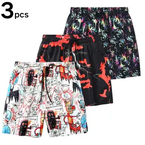 Men's Graffiti Pattern Shorts with Elastic Drawstring Waistband & Slant Pockets for Casual Summer Style