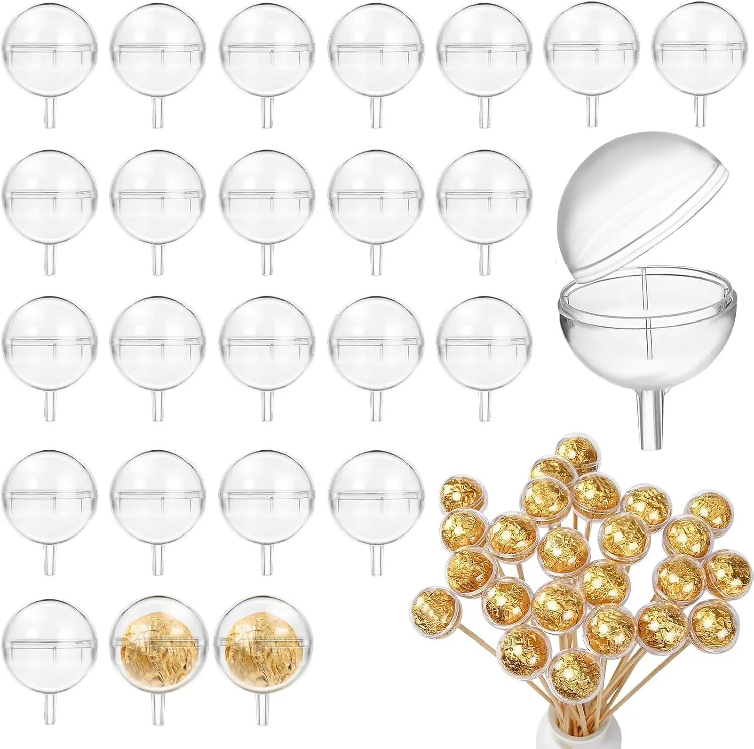 100 pieces mini transparent chocolate packaging balls -1.6 inch, circular chocolate ball display stand, suitable for chocolate, candy, and mini flowers, suitable for bouquets, DIY handmade enthusiasts, party gift packaging