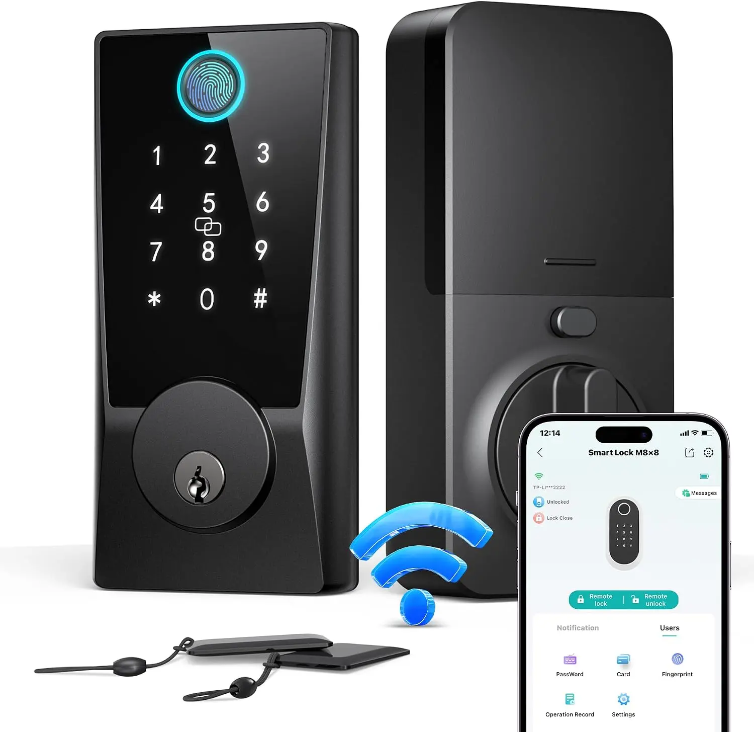 WiFi Smart Lock for Front Door, Built-in WiFi Deadbolt with Fingerprint & Keypad, Remote Unlock, Temporary Guest Codes, Auto Lock, Alexa Compatible, No Hub Required