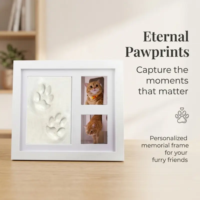 Pet paw print keepsake photo frames, personalized dog and cat keepsake photo frames, custom paw print display stands, a gift for your furry friends, Decor