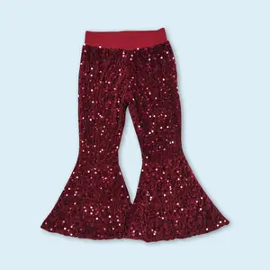 Maroon sequin pants baby girls shiny bell bottom pants