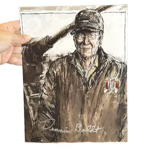 Drawing of Dennis Boldt - WWII Utah Beach Veteran, 456th Anti Aircraft Battalion