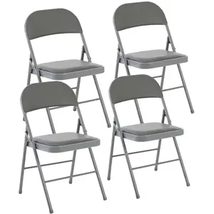 4 Pack Folding Chairs with Padded Cushion and Back - PU Leather Stackable Portable Dining Chairs Set, for Home and Office, Conference, Wedding, Party, Patio, Garden, for Indoor Outdoor, Grey