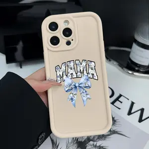Bowknot For MAMA Pattern TPU Phone Case for iPhone 17 Pro Max Plus Air 16 15 14 Pro Max 13 12 11 XR XS Plus E Shockproof Drop Protection Rugged Durable Silicone Cover Cellphone Protective Smartphone Casing - Black