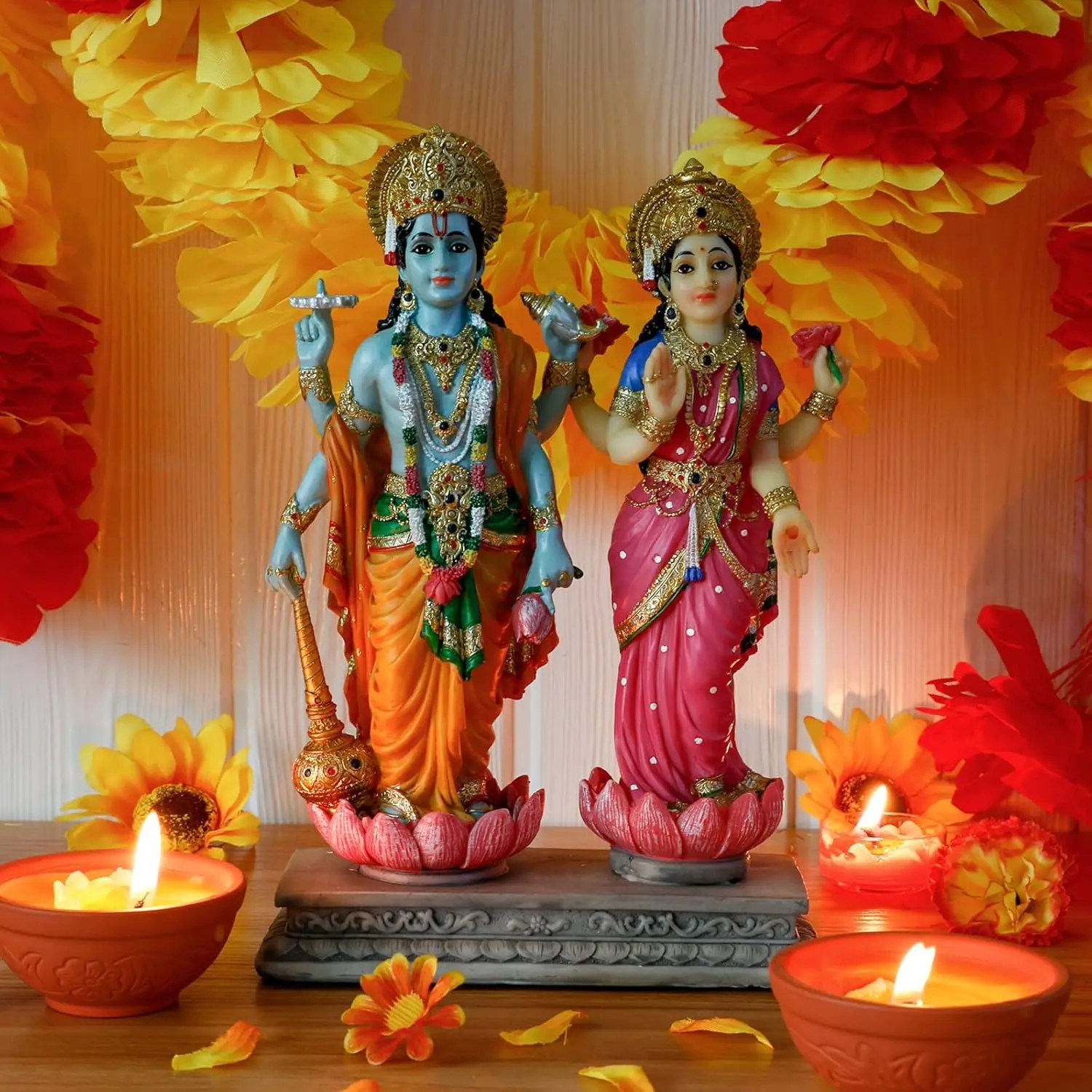 alikiki Hindu God Lakshmi Narayan Statue - 8.8” H Laxmi Narayan Sculpture Indian Diwali Pooja Item Murti Gifts for Indian Couple Friends Family Diwali Gifts Home Office Mandir Temple Puja Decor