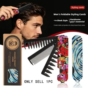 Folding Hair Comb for Men, Pocket Comb with Fine & Wide Tooth,Styling Comb for Travel and Everyday Grooming Combing Hair,Beard or Mustache
