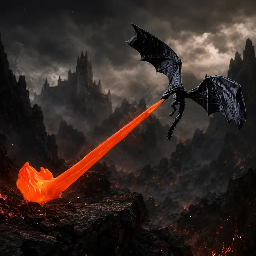 Light-Up Black Dragon (Fiery Red) - Large - Bookshelf Decoration