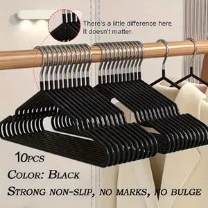 10pcs Anti-Slip Heavy-Duty Clothes Hangers, Manganese Steel, Bedroom Storage, Laundry Room Organizer, Compact Design, Space Saving, Dry/wet Use