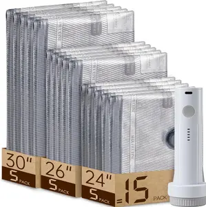 [2025 Upgraded]  Cordless Travel Vacuum Storage Bag Set – 15-Pack Compression Bags for Carry-On Suitcases – 140L/Min Powerful Air Removal – USB Rechargeable Handheld Pump with Built-In Battery – Space Saver for Clothes & Packing， waterproof, reusable