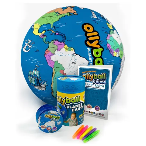 Ollyball Planet Earth 22" Mega-Sized Volleyball - Steam Accredited, Inflates Easily with Included Straw, Waterproof for Splash Fun, with STEAM Lesson Plan for Learning & Soccer Play