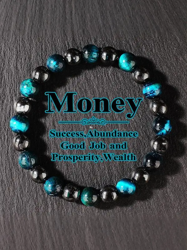 September Laurel Natural Tiger Eye Crystal Beaded Bracelet, Healing Crystal Bracelet, Success Abundance Wealth Jewelry Gift, Unisex Chakra Balance Energy Accessory