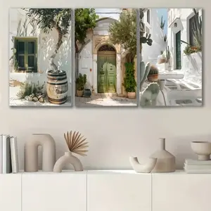 3 Pieces Optional Wooden Frame Mediterranean Landscape Canvas Painting Print Wall Poster Retro Italy Travel Nature Art Wall Poster Home Decor Gift Holiday Gift Physical Artwork Color Accurate Reproduction Hanging Painting