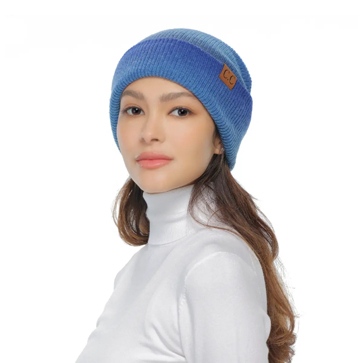 C.C Multi Color Ombre Cuff Beanie Hat for Unisex casual knit