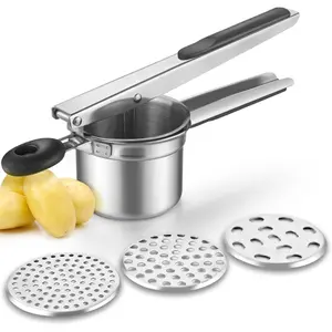 Potato Masher,Potato Ricer With 3 Discs,Potato Masher,  Heavy Duty Stainless Steel Potato Ricer for Mashed Potatoes, Press and Ricer Kitchen Tool, Black