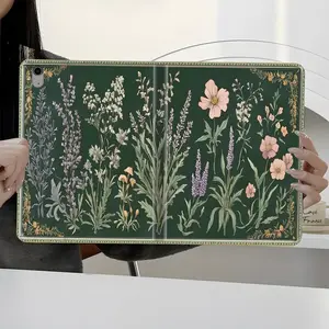 Vintage Botanical Green iPad book-style protective case, Tablet casing, Floral Garden Art suitable for iPad Pro 2022-2019, iPad Air 3-1, iPad Mini 5-1, Fully wrapped anti-drop case with pen slot, suitable for office, school, home