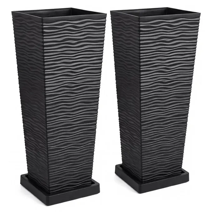 [FLASH SALE] Garvee Modern Tall Rectangular Planter Box, 32 in Large Indoor/Outdoor Plant Pot - Removable Liner - Drainage Tray/Saucer - Patio & Front Porch Decor, 2 Pack, Black