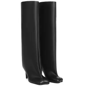 Women's Knee High Boots Square Toe Kitten Heel Stiletto Heeled Boots For Woman Wide Calf Long Boots Heeled Slouchy Formal Shoes Winter Boots
