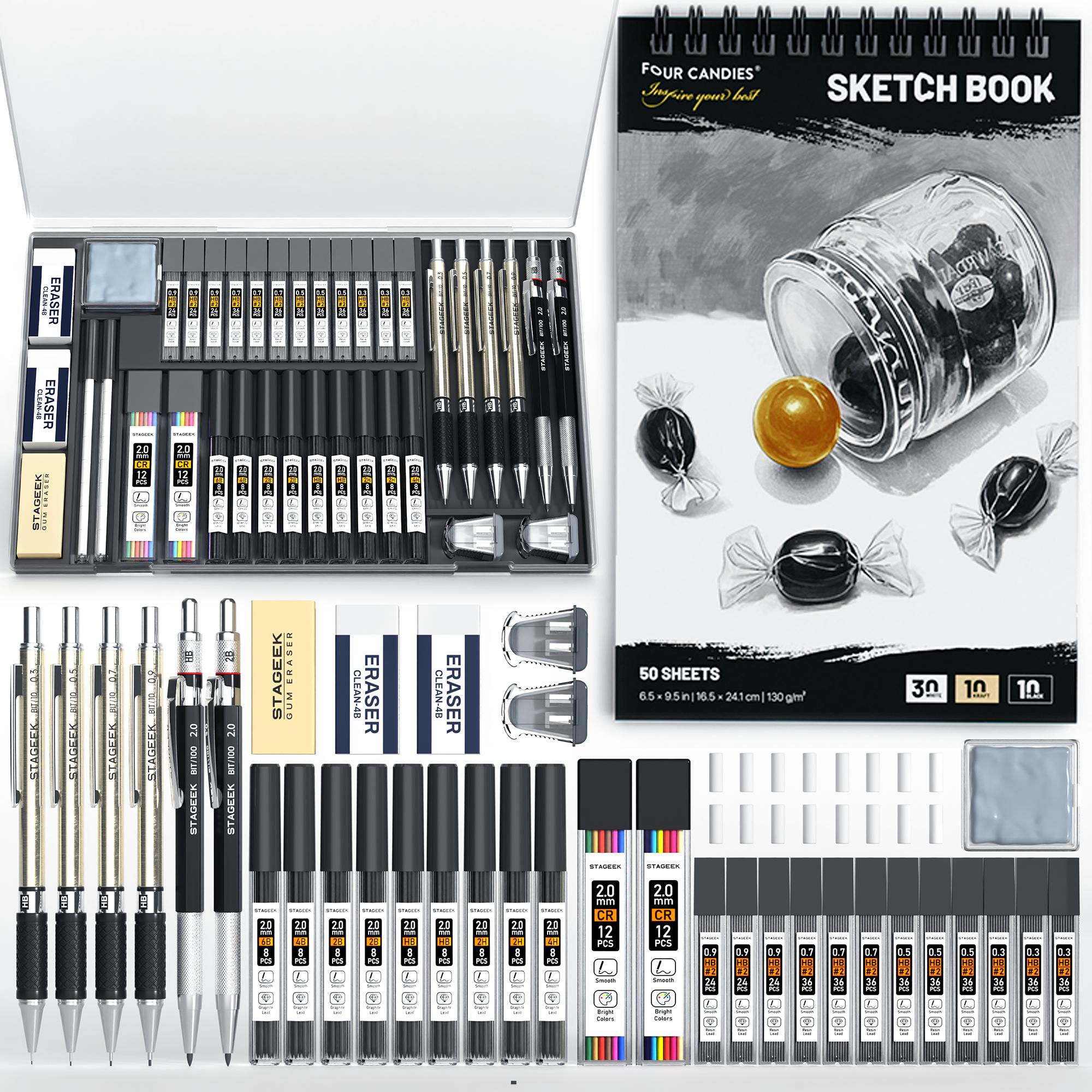 【Art Gift】 Four Candies 50 Sheets Triple-Tone Sketchbook (6.5"x9.5", White/Kraft/Black Mixed Pages), 130gsm Thick Multimedia Paper Top-Bound Art Drawing Pad
