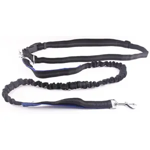 Stretch nylon dog running leash - Blue