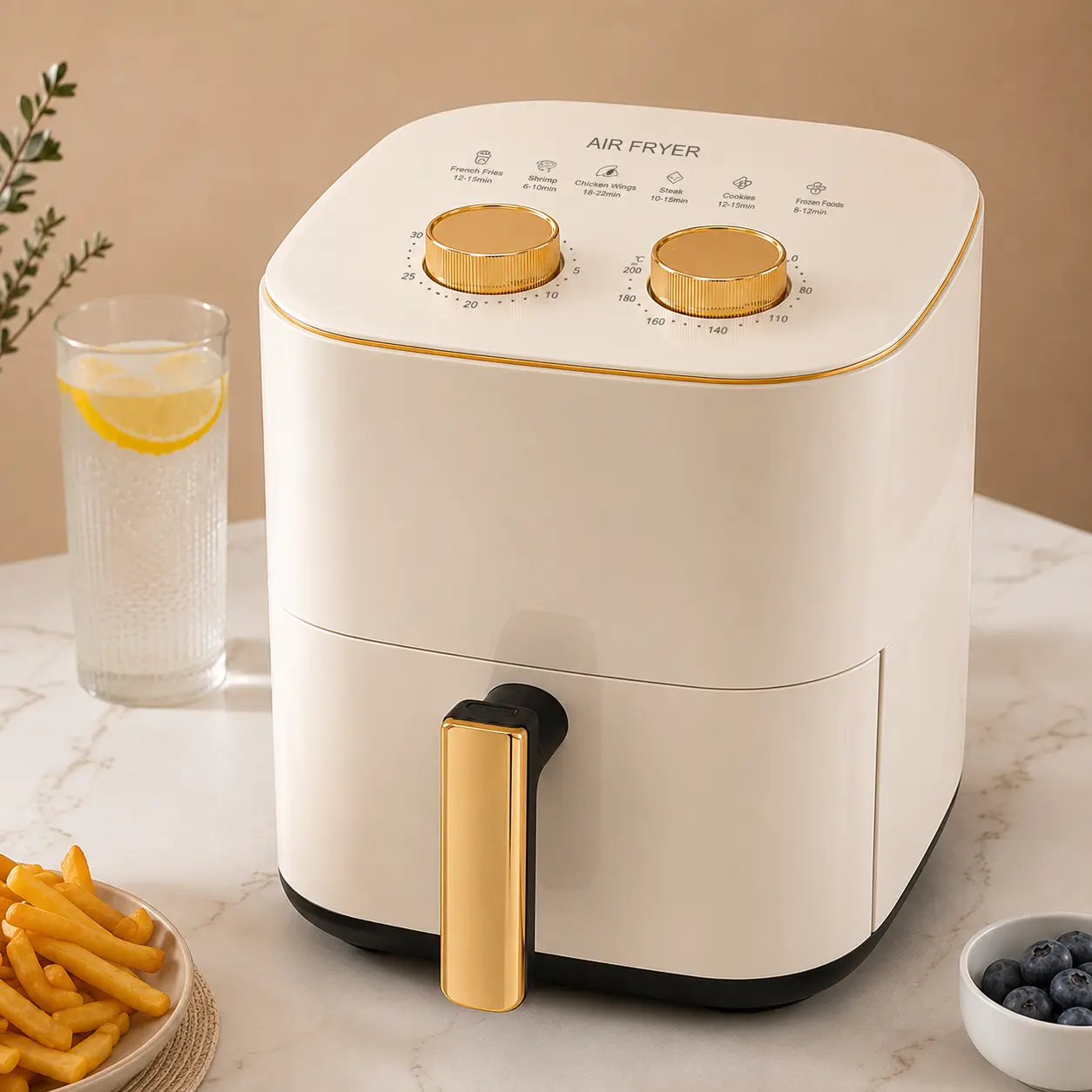 5L Air Fryer with Adjustable Temperature & 30-Min Timer, 1000W Manual Air Fryer for Fries, Chicken and Snacks