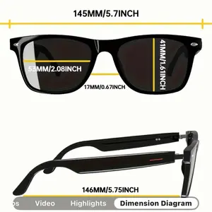 Smart Sunglasses 145MM 5.7INCH 53MM 2.08INCH 17MM 0.67INCH 146MM 5.75INCH Dimension Diagram