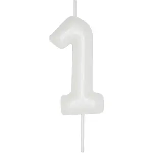 Number 1 White Number Candle 2.36 inch 1 Piece Cake Topper for Birthday Party Celebration Anniversary Brunch Dessert Decoration