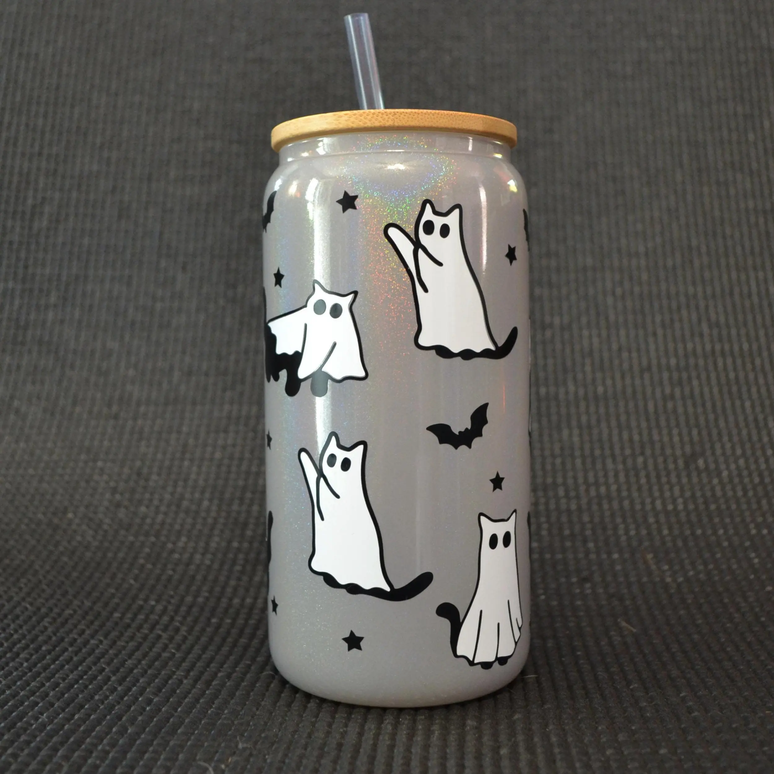 Ghost Cat Glass Beer Can
