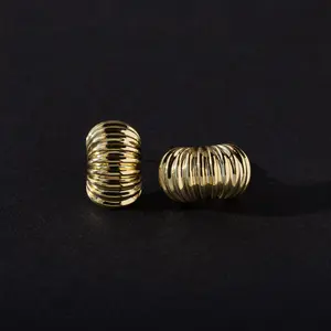 Chunky Ribbed Hoops by Caitlyn Minimalist - Bold Spiral Statement Earrings - Chunky 18K Gold Plated Stud Earrings - Summer Jewelry Gift