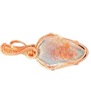 Natural Garden Quartz Wire Wrap Pendant for Unisex