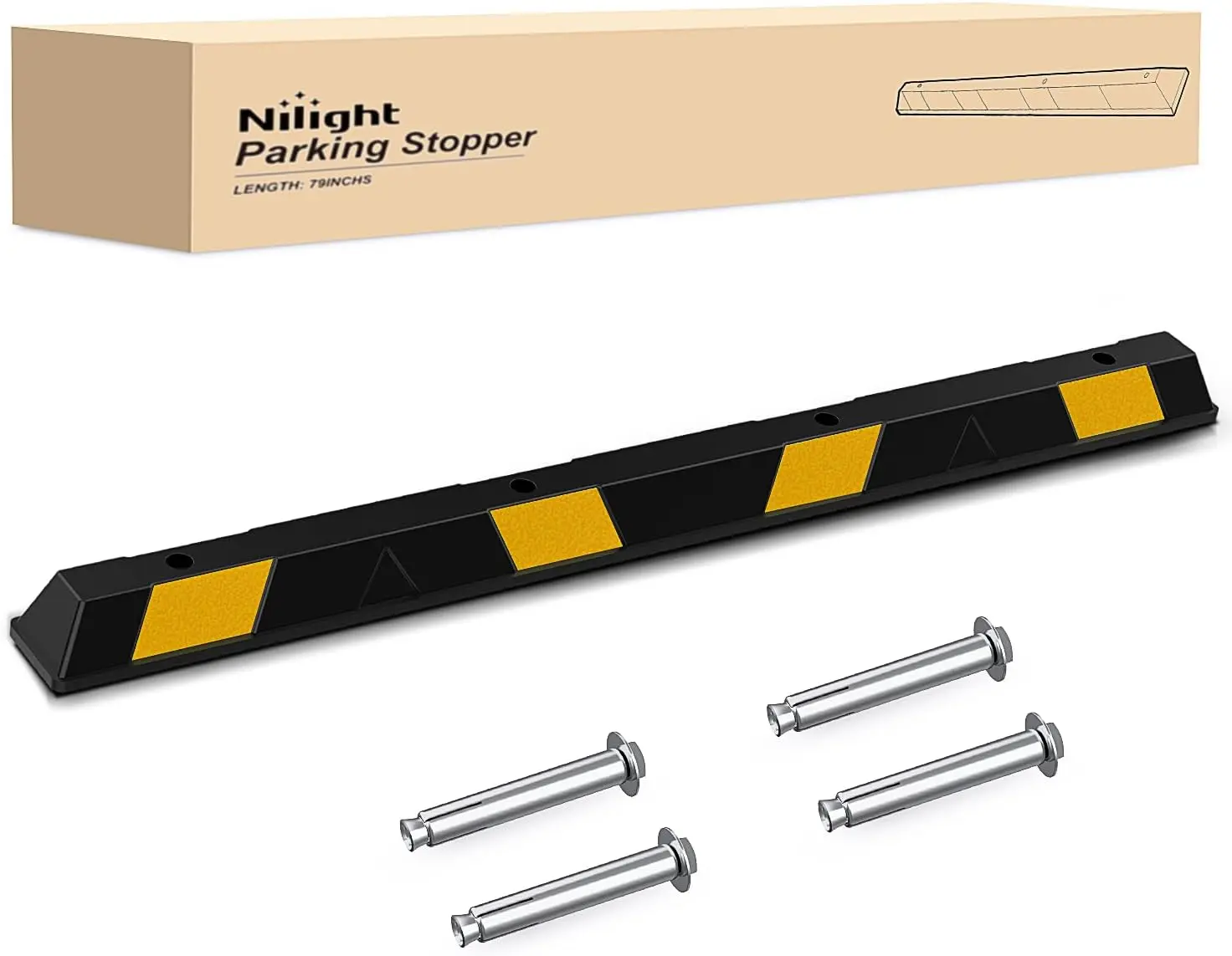Nilight 79" Premium Heavy-Duty Rubber Parking Curb Stop, Durable Driveway Garage Block, Wear-Resistant Automotive Accessory for Large Vehicles