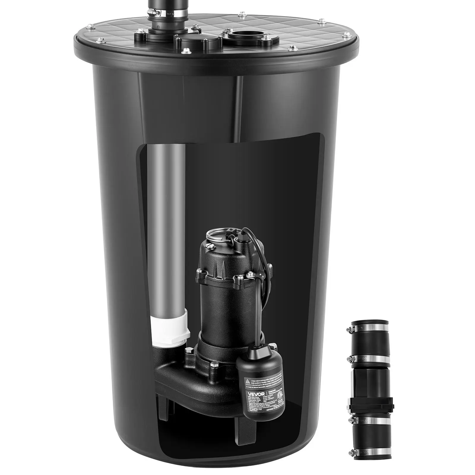 【Summerfinds】VEVOR Sewage Pump System,1/2 HP4800 GPH Cast Iron Sewage Pump with Basin Kit120 VoltAutomatic On/Off Outdoor Water/Seepage Collection and Removal System with Float Switch2" DischargeBlack, Submersible Utility Pumps