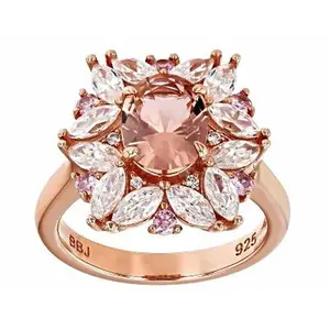 JTV Morganite Simulant, Pink And White Cubic Zirconia 18k Rose Gold Over Sterling Silver Ring 4.41ctw