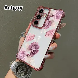 Phone Case Compatible with Samsung Galaxy S23 Ultra S24 Plus S25 S22+ FE Edge Lavender Floral Grace Pattern Transparent Lens Protection Durable Soft Silicone Cover Gift