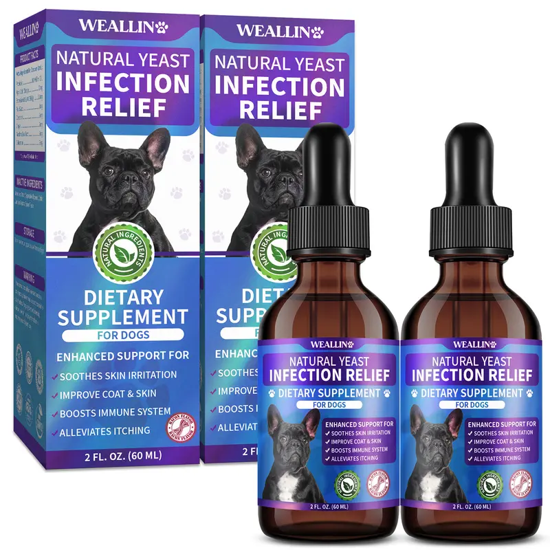 WEALLIN Plant-Based Herbal Blend Dog Ear & Skin Relief Liquid Drops - Bacon Flavor, 60ml - Itch Relief, Skin Balance, Yeast Infection Support, Puppy Ear Cleaner