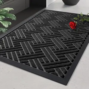 Front Door Mat Indoor Outdoor Entrance, 29.5x17 Inch, Welcome Mat for Entryway, Stain and Fade Resistant, Heavy Duty Absorbent Door Mat, Non Slip Door Mats Outdoor, Entry Doormat, Black