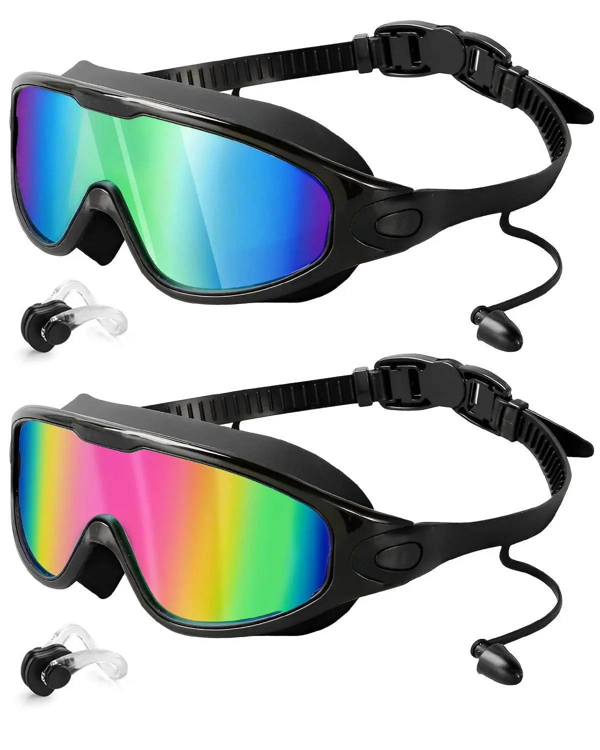2-Pack Adult Swim Goggles, Wide-View Anti-Fog Lenses with UV Protection and Leak-Resistant Comfort Seal for Men and Women, Pool Training, Beach, Fitness Swimming and Water Sports,wide view silicone swim goggles