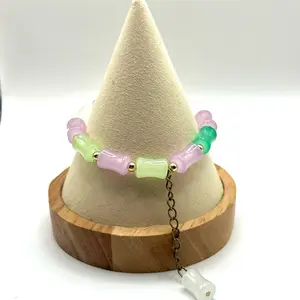 Bamboo Style Glass Bead Bracelet with Chain Accessory - Colorful Beads handmade bracelets❤❤❤