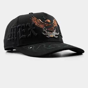 Mexico Kilo Hat with Eagle Design and Unique Embroidery Details Black Cap