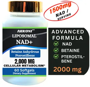Nikoni Liposomal NAD+ 2000 mg with Betaine and Pterostilbene, Supports Healthy Aging- 60 Softgels Healthcare Fitness Optimum Wellness Supplement Edible Dietary