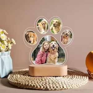 Custom Paw Print LED Photo Frame | Personalized Pet Memorial & Keepsake Gift | Multi-Photo Display with LED Light
