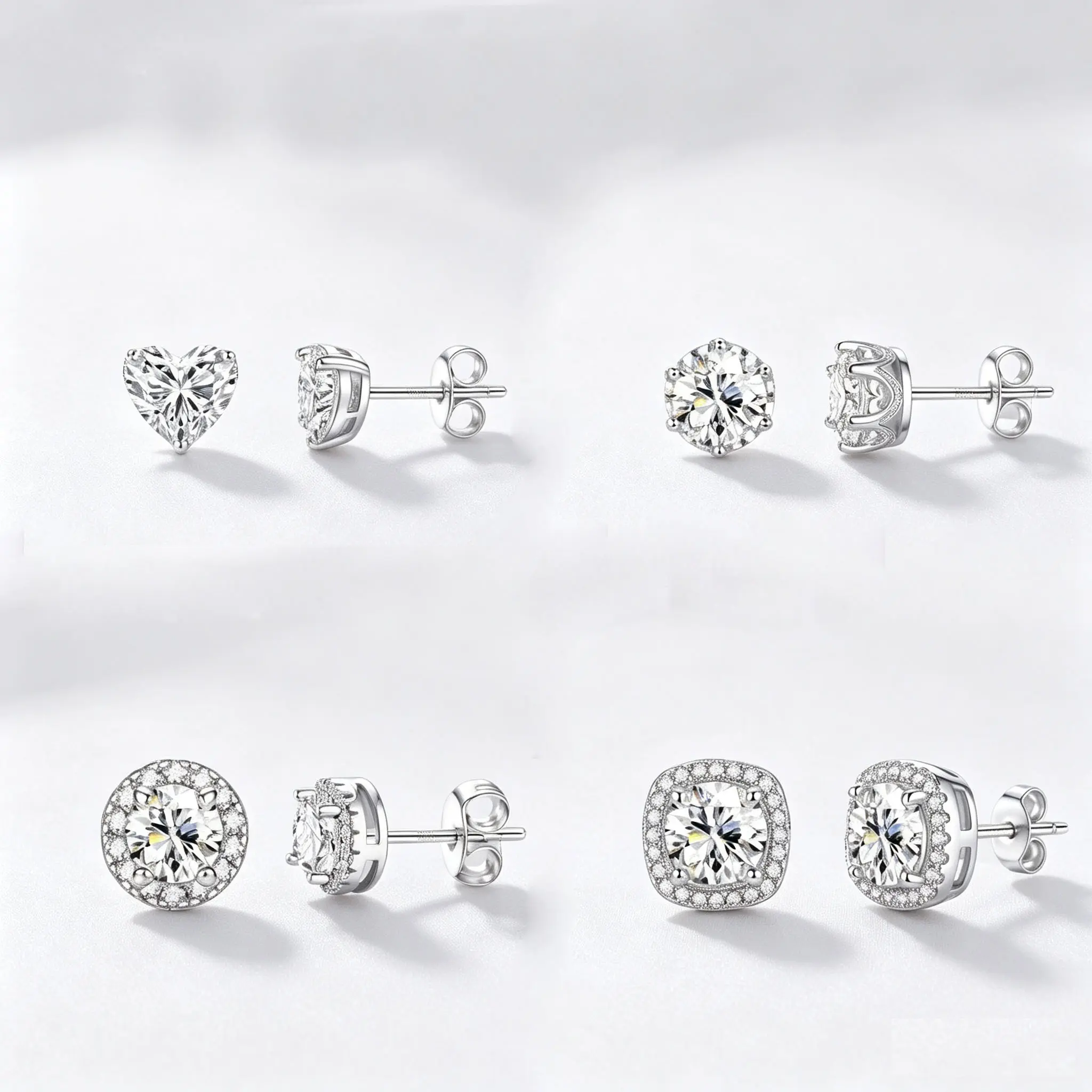 Dazzling 4-Pair Set: 925 sterling silver and cubic zirconia earrings featuring a stylish, versatile design and exquisite craftsmanship—an ideal birthday gift that is also perfect for everyday wear, parties, holidays, and various other occasions.