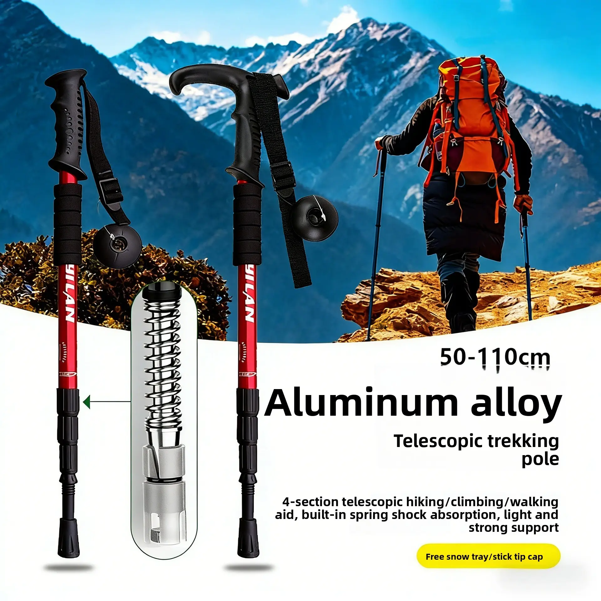 Hiking Cane Telescopic Rod Outdoor Cane Hiking Unisex Professional Anti-skid Mountaineering Cane Aluminum Alloy crutches Camping Cube Tent Conversion Kit Automatic Quick-Open Double-Layer Hiking Cane Telescopic Rod Outdoor Cane Hiking Unisex Professional Anti-skid Mountaineering Cane Aluminum Alloy crutches Camping Cube Tent Conversion Kit Automatic Quick-Open Double-Layer