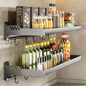 Wall-Mounted Kitchen Storage Rack Microwave Oven Organizer Gun Gray 20x30cm Multi-Functional for Spices Oils Essentials Compact Practical Thick Version Adjustable Metal Racks