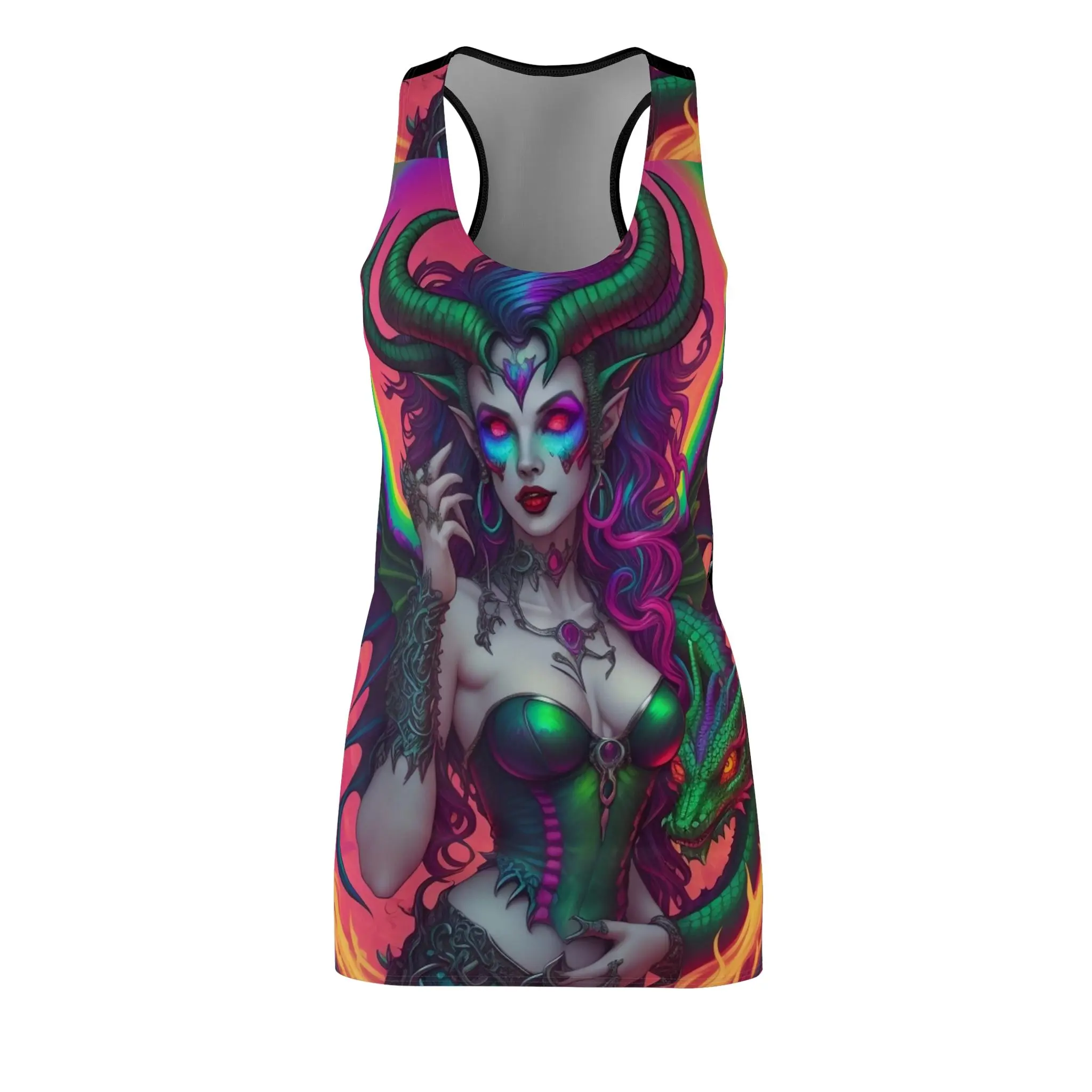 Women's Trippy Goth Demonic Witch Goddess Lilith Racerback Sleeveless Popular Y2K Looking Dress Fantasy Designed Recycled Polyester Summer Slim Fit Multicolor Occult Retro Vintage Fashion Apparel - Light